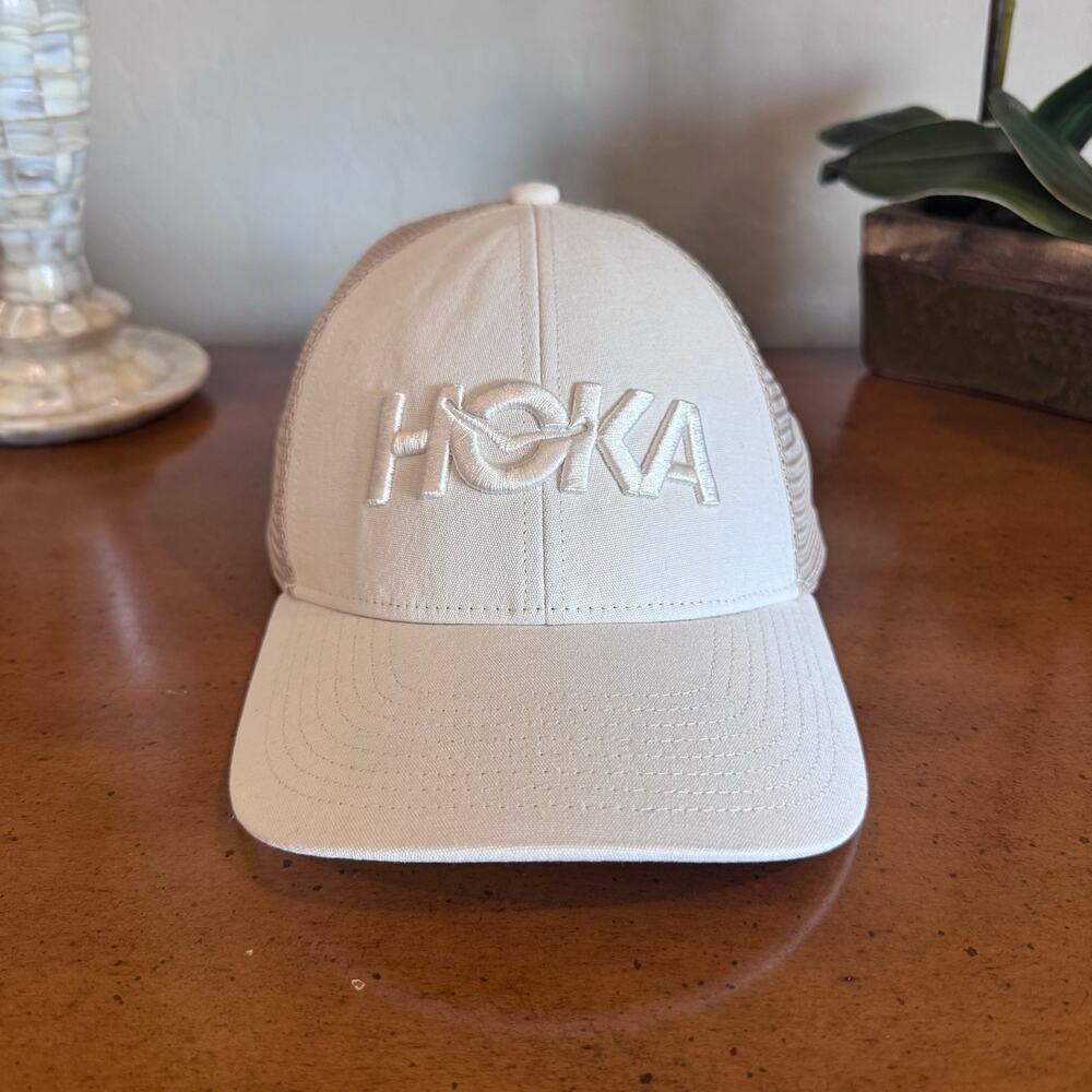 HOKA One One Core Logo Trucker Hat Alabaster Beige NWOT OS